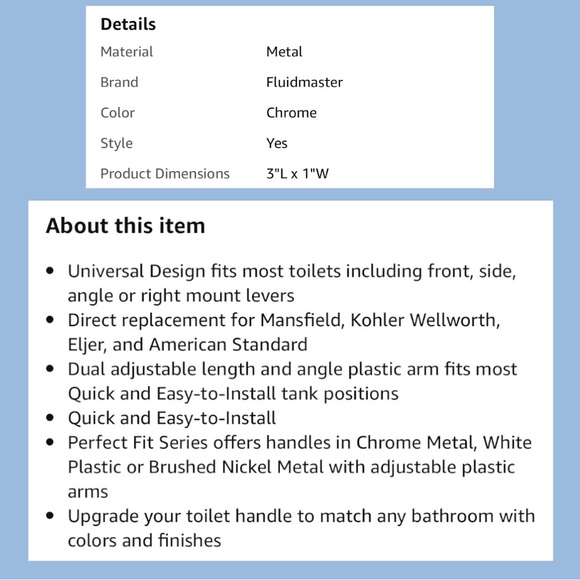 FLUID MASTER UNIVERSAL FIT TOILET TANK LEVER IN CHROME! - Picture 6 of 16